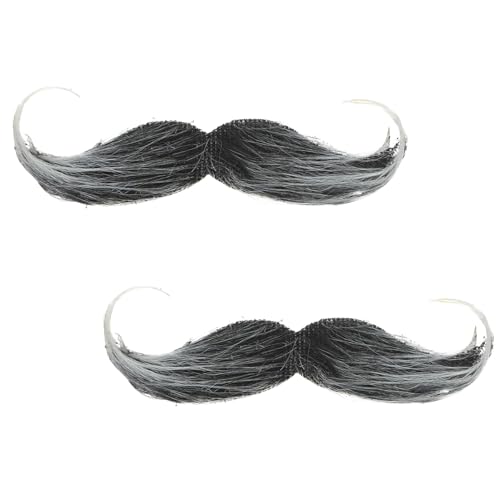 Yuannee Bigodes postiços autocolantes realistas, 2 peças barba falsa disfarce detetive idoso/Halloween com botão cinzento para adultos e crianças, cinzento