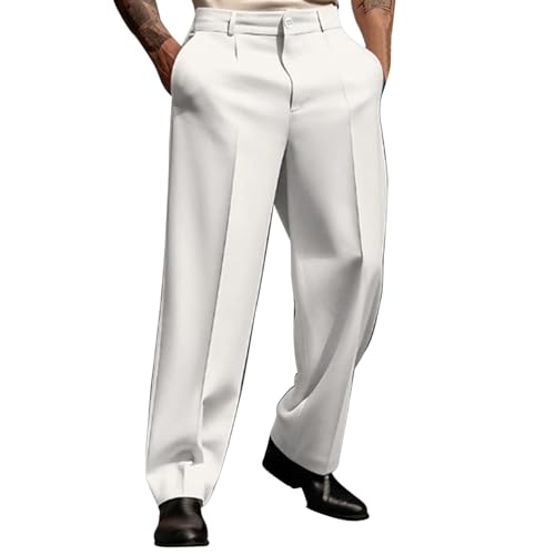 Mens Loose Fit Suit Dress Pants Casual Business Straight Leg Formal Pants Wrinkle Free Flat Front Work Trousers