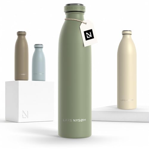 Image of LARS NYSOM Stainless Steel Insulated Water Bottle 12oz 17oz 25oz 34oz 51oz | Insulated Thermo Flask for Hot and Cold Beverages | Leakproof Drinking Bottle (Sage Green, 25.4oz)