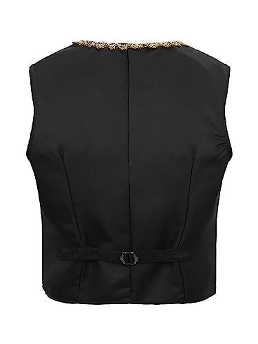 Mens Gothic Steampunk Victorian Vest Arabian Gold Trims Open Front Waistcoat Coat Jacket4