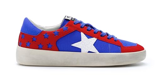 Mi.iM Candace Rubber Sole Lace-up Leather Glitter Star Sneakers