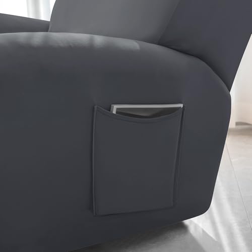Image of HOKIPO 'SereneSolids' 140 GSM Recliner Stretch Sofa Slipcover 3 Seater Fully Covered 8-Piece Set Machine Washable Furniture Protector with Elasticity for Kids Pet, Grey (NEW2-4742-GRY)