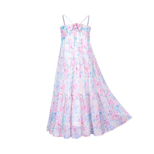 WELAKEN Kid Girls' Floral Dress Flowy Summer Chiffon Spaghetti