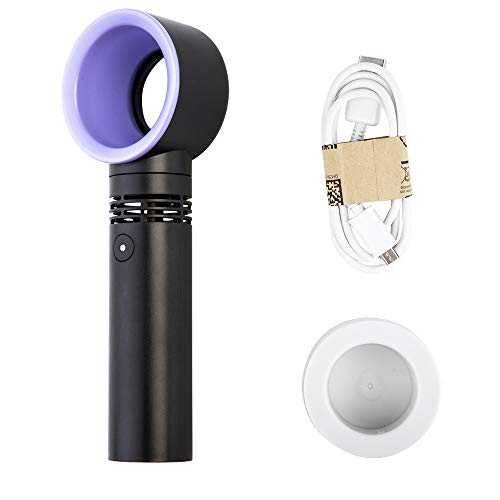 LZLRUN Protable Handheld Cooling Bladeless Fan USB Mini Fan Desktop Bladeless Fan Rechargeable Quiet 3 Gear (Black)