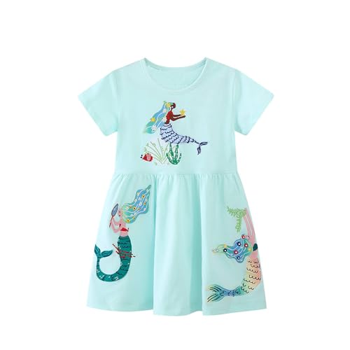 Image of HILEELANG Toddler Girl Short Sleeve Easter Dress Cotton Casual Jersey Shirt Playwear Applique Dress