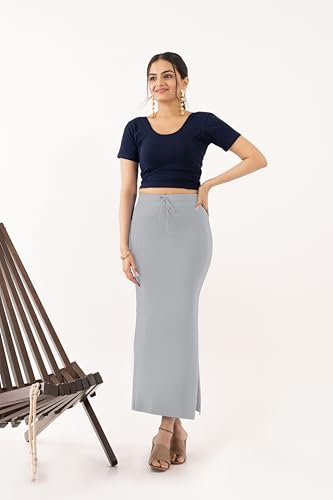 Image of DESI GIRL Cotton Lycra Stretchable Saree Shapewear Petticoat with Drawstring for Women | Fishcut Saree Petticoat with Side Slit for Easy Movement | Saree Shaper | Long inskirt