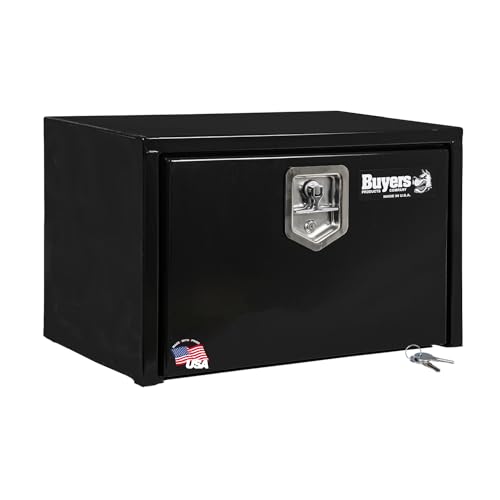 Image of Buyers Products 1703322 Black Steel Underbody Truck Tool Box, 15x13x24 Inch | Truck Bed & Underbelly RV Storage Box, Locking T-Latch, Weather-Resistant, Heavy-Duty Flatbed Job Box, Made in USA