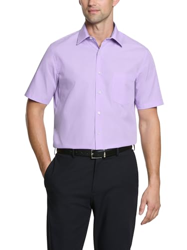 Van Heusen Men's Short Sleeve Dress Shirt Regular Fit Poplin Solid, Lavender, 18.5
