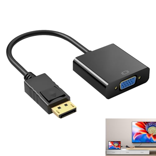 Adaptateur DisplayPort Mâle vers VGA Femelle, Convertisseur DP vers VGA Plaqué Or pour PC, Ordinateurs Portables, Projecteurs et Écrans, Prise Charge 1080P Full HD, Design Compact et Portable (Noir)