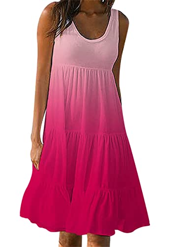 Robe plissée dégradé rouge sans manches avec col rond classique en XXL