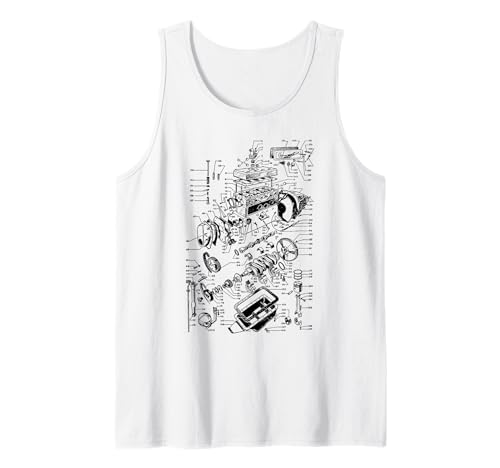 Motore Disegno Ingegnere lavora blocchi e motore meccanico auto Canotta