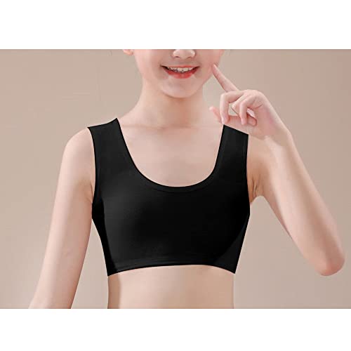 ikasus Girls Everyday Bra Students Sports Bra Cotton Breathable Bra Seamless Racerback Bralette Comfortable Soft Bras for Aged 9-14 Black2