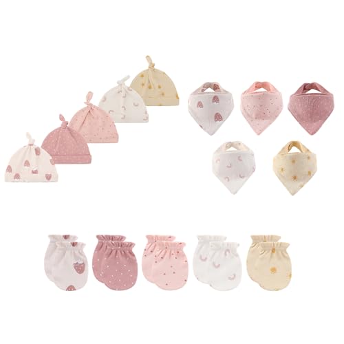 Image of JELYLOVE 15 Pack Unisex New Born Boy Girls Hats Mittens Sets Cotton Soft Infant Accessory 0-6 Months Baby Essentials