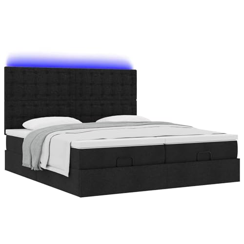 Fasba Ottoman-Bett mit Matratzen & LEDs Schwarz 160x200 cm Stoff, Polsterbett Doppelbett Stilvolles Funktionsbett mit hydraulischem Stauraum3314578 – Bild 7