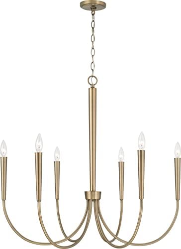 Capital Lighting 445961AD Holden Modern Round Candle Chandelier, 6-Light 360 Total Watts, 31" H x 33" W, Aged Brass
