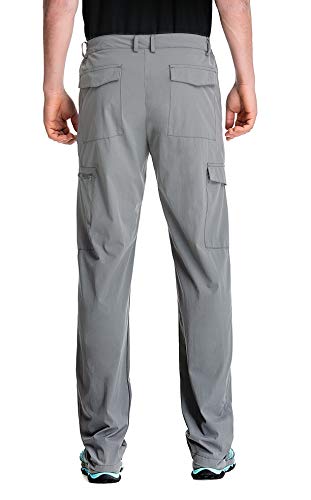 Clothin Men's Elastic-Waist Travel Pant Stretchy Lightweight Pant Multi-Pockets Quick Dry Breathable(Light Grey M-32) #TOP1
