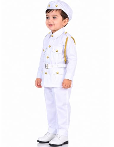 Image of BookMyCostume Premium Fabric Navy Dress for Kids Professionals & Community Helpers Costume with Shirt, Pants, Cap & Whistle | Navy Officer & Captain Outfit for Fancy Dress & School Events 4-5 Years