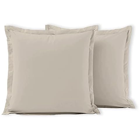 Home Linge Passion - Set of 2 pillowcases 100% cotton 57 thread count, 63 x 63 cm, Oxford finish (flat stitched frill) - Beige Cream Ivory Cover