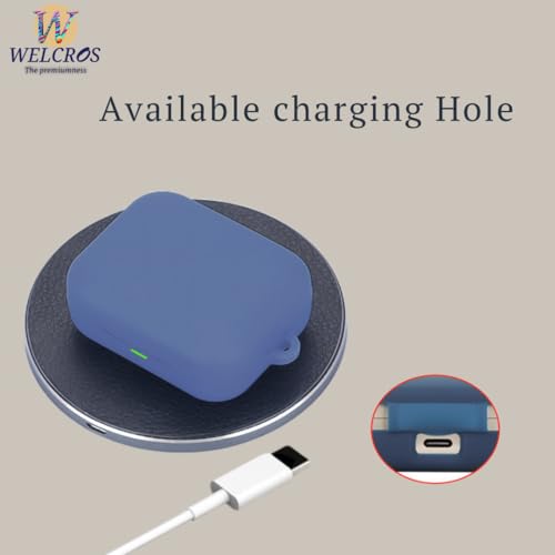 Image of WELCROS Soft Silicone Case Cover Compatible for Realme Buds Air 7 | 7 Pro (Blue, with Keychain)