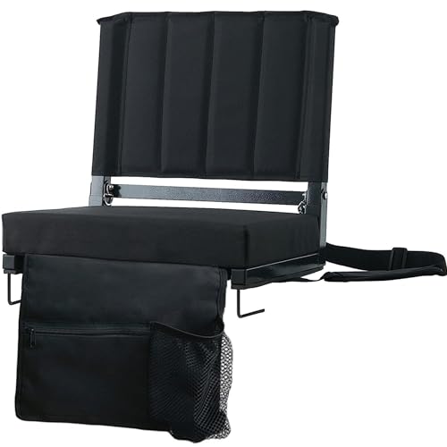 Stadium Seats for Bleachers with Back Support and Wide Padded Cushion, Portable Folding Bleacher Chairs with Backrest and Shoulder Strap, Perfect Bleacher Cushion for Sports Event (1 Pack, Black) by YULUOO - Used condition - CA$34.66