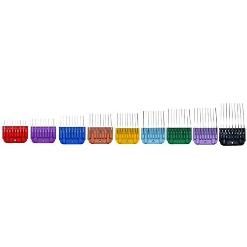 COSYONALL Animal Stainless Steel 9 Color Dog Guide Comb Set,Cutting Length 1/8" to 1 1/4" for 10#/15#/30# A5 Detachable Blade,Compatible with Andis, Oster A5, Wahl KM Series Clipper Guards