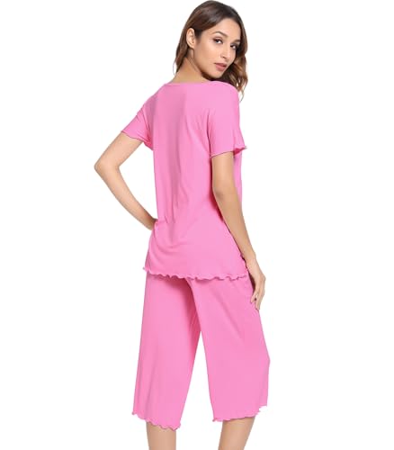 Image of NACHILA Women's Bamboo Viscose Pajama Sets Summer Cooling Short Sleeve Capri Soft Pjs Night Sweats Moisture Wicking Sleepwear