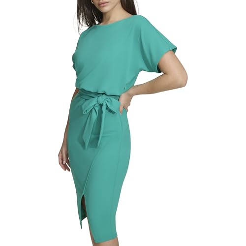 Image of Kensie Womens Short Sleeve Tie Waist Midi Dress