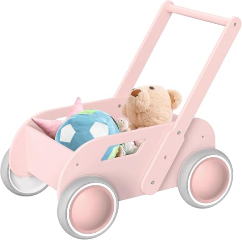 HOMEKOL Wooden Baby Push Walker, Pink