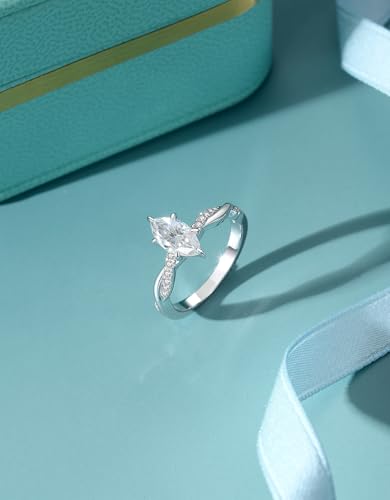 Solitaire Moissanite Engagement Rings for Women D Color VVS1 Marquise-cut promise anniversary Wedding Bands 18K White Gold Plated S925 Sterling Silver Valentine's Day Gift3