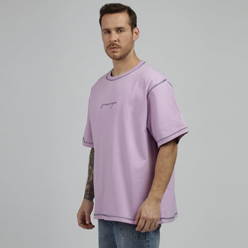 Image of BE SAVAGE 240 GSM Ultra Premium Heavyweight Oversized T Shirt for Men with Embroidered Savage in Front Drop Shoulder T Shirts for Men Embroidery T Shirt