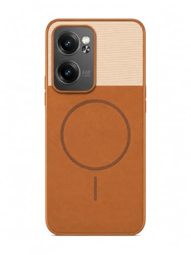 Image of Bintage Mac Safe Design Hard Slim Back Case | Soft Border Camera Protect | Dual PU Leather Finish Back Cover Compatible for Oppo Reno7 5G - White & Brown