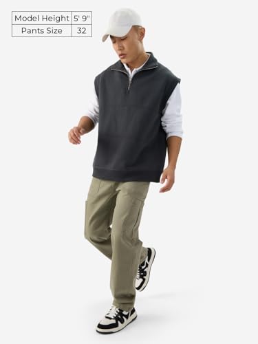 Image of The Souled Store Solids: Men and Boys Cotton Blend Straight Fit Cargo Jeans Jeans for Men Regular Fit Mens Free Pants Comfortable Stretchable Trousers Formal Buttoned Waist Casual Vintage