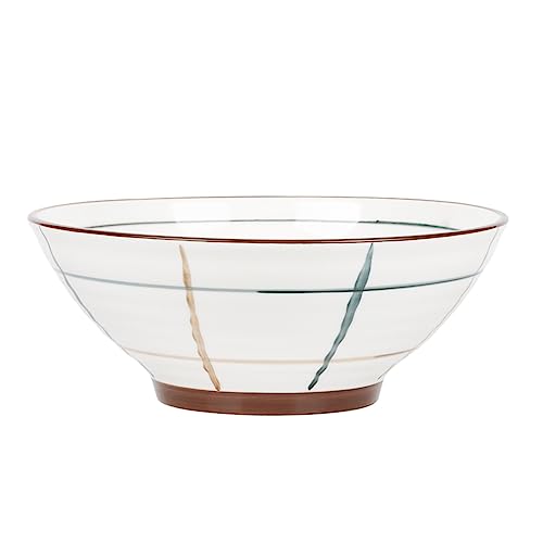 Meiiron Ramen Noodles Bowl 1 Piece/7.5in/9in Porcelain Vintage Look Ceramic Brown Large Serving Bowl, Soup/Mixing/Fruit/Noodle/Ramen Japanese Bowl (Size : 9in)