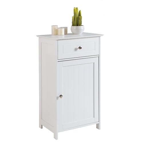 LIFEZEAL Armoire sur Pied de Salle de Bain avec Tiroir et Porte, Meuble de Rangement en Bois Gain de Place,Commode pour Salle de Bain, Cuisine, Salon, 43 x 34...