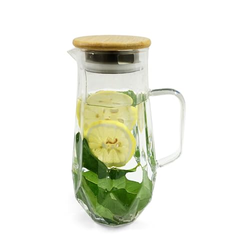 Image of Signoraware BoroPour Borosilicate Glass Jug with Bamboo Lid | Heat Resistant | Elegant Airtight Bamboo Lid for Natural Look | Ideal for Water, Juice, Detox & Infused Beverages (1.3 Ltr | Clear)