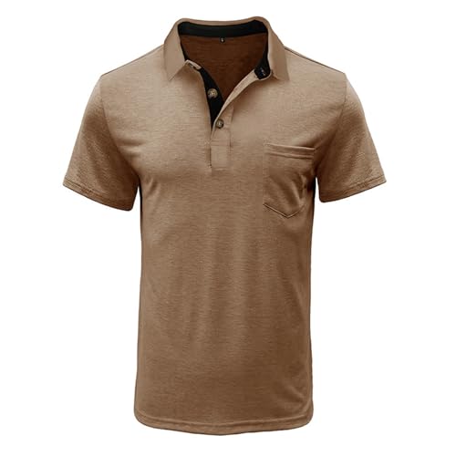Image of Men's Short Sleeve Polo Shirts Buttons Collared T Shirts with Pocket | Moisture-Wicking,Soft Stretch Fabric, Lightweight,Structured Collar,Business Casual, Golf, Office,All-Day Comfort