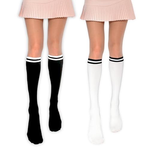 2 Pack Bundle Golf Stripe Two-Tone Knee-High Pantyhose Stocking UV Protection Soft Hip Support Made in Korea