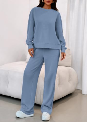 KIRUNDO Sweatsuits 2 Piece Outfit Matching Lounge Sweat Set(Dusty Blue, M) - image 7