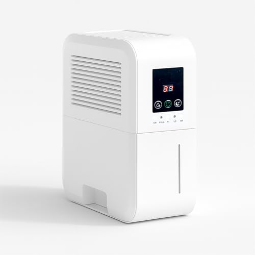 Prem-i-air Compact Peltier Dehumidifier 500ml/day, 2L Tank, Auto Shut-Off & Warm Air, Wall Mount or Freestanding, Low Power 42W, Quiet, Brushless Fan, Small Rooms