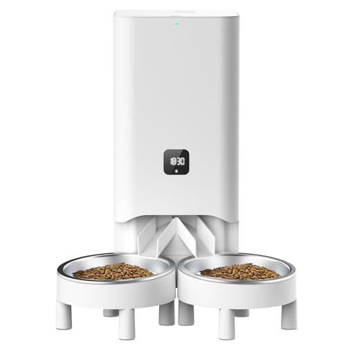【2023最新改良】多頭飼いに向け 自動給餌器 猫 中小型犬用 6L大容量 2個のステンレス製トレイ付き 清潔便利 2WAY給電 タイマー式 定時定量 1日6食 録音可 手動給餌可 360℃フードの新鮮を保ってくれ 日本語説明書付き(二匹)