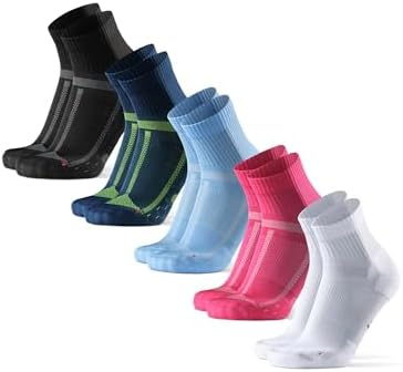 DANISH ENDURANCE Quarter Laufsocken, Damen & Herren, 5er Pack | Knöchelhohe Sportsocken, Geruchshemmend mit leichter Kompression für Langstreckenläufe & Marathons, Unisex