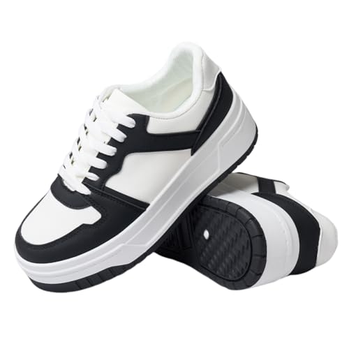 Fashionable Women's Color Blocked Thick Soled Casual Sports Shoes, Versatile Lace Up Sponge Board Shoes