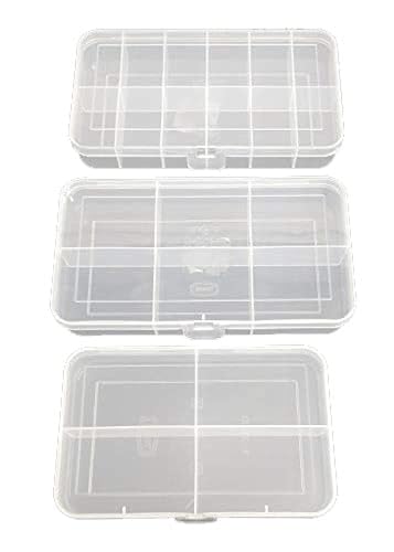 C.S.M CSM Jewelry Case Organizer(CLICK-3) Rectangular Plastic Storage Box with dividers 4/6/12 Grids (Transparent) - Pack of 3 Boxes