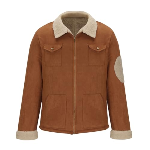 NATHGAM Mens Faux Suede Shearling Coats Sherpa Lined Comfy Winter Cowboy Cargo Jackets Heavyweight Work Bomber Trucker Jacket2
