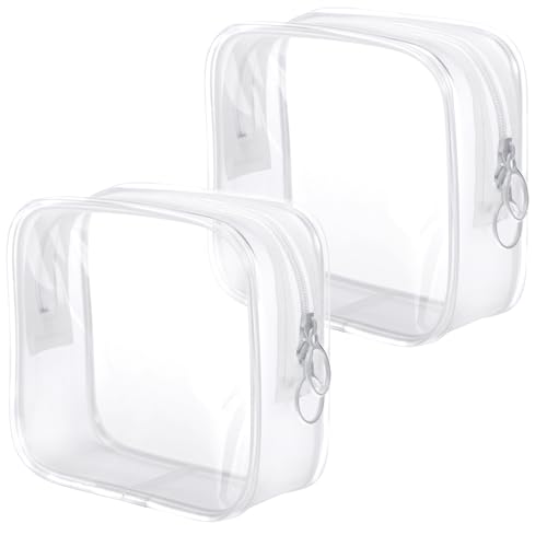 Bruislard 2Pcs Small Clear Makeup Bags Mini Makeup Zipper Pouch Small Clear Pouch for Travel Toiletry Aesthetic Stuff Coin Purse (White)