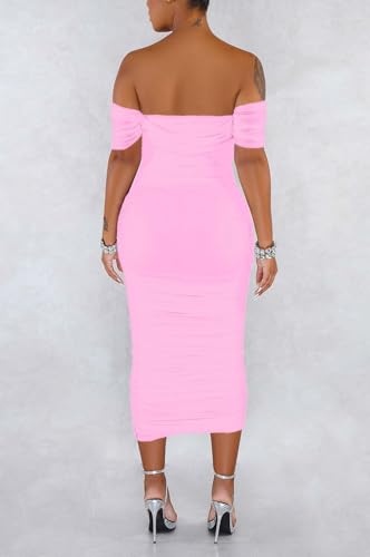 Image of Fooullaide Women's Sexy Off Shoulder Sleeveless Bodycon Ruched Midi Dress | Stretchy, Breathable, Mesh, Not See-Through, Elegant,Formal Gown, Cocktail, Evening, Party, Night Out Tube Dresses