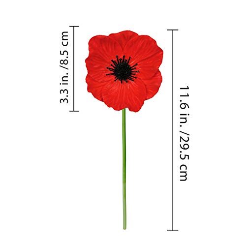 24 Pcs Artificial Red Flower Stems Pu Real Touch Flower Fake Flowers In Red With Black Center 11.6" Tall For Wedding Bouquets Corsages Centerpiece Floral Arrangements #TOP2