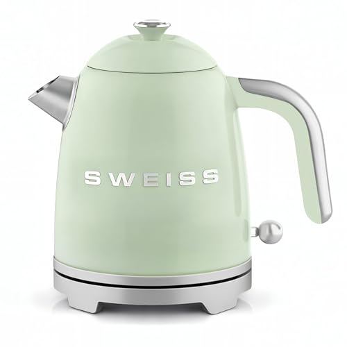 SWEISS Bouilloire électrique vintage KTS7, 1L, Inox compacte pratique 1000W, Ébullition rapide, Niveau d'eau visible et gradué, Arrêt automatique, Base...