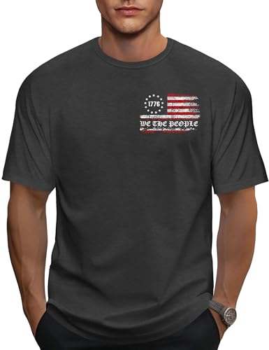 Image of Ithalt Men's American Flag Shirt 4th of July T-Shirt USA Patriotic Tee Shirt Independence Day Top