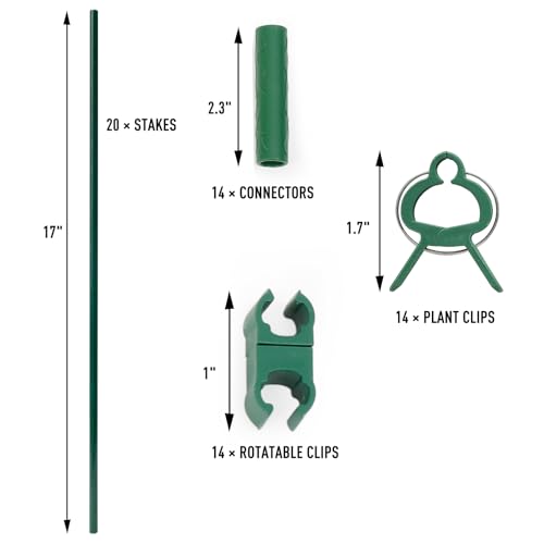 MAXPACE 62pcs Garden Stakes Kit: Includes 20 Sets of Fiberglass Plant Sticks Supports & Accessories for DIY 4ft, 5ft, 6ft, 7ft Stakes for Tomato, Vegetables, Indoor & Outdoor Gardening Supplies